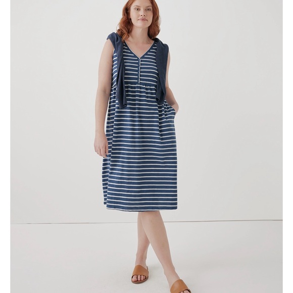NWT Size small pact brand white and blue stripe summer dress - Picture 2 of 3